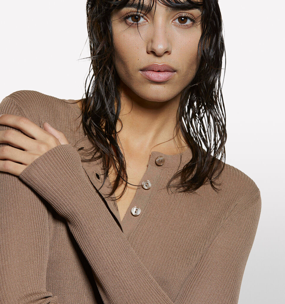 Brown Henley top - women's crew neck sweaters - Brown | Sisley image number 4